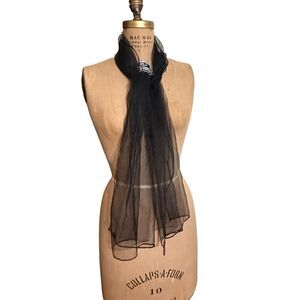 Vintage Durlacher Sheer Black chiffon long neck scarf or tie belt